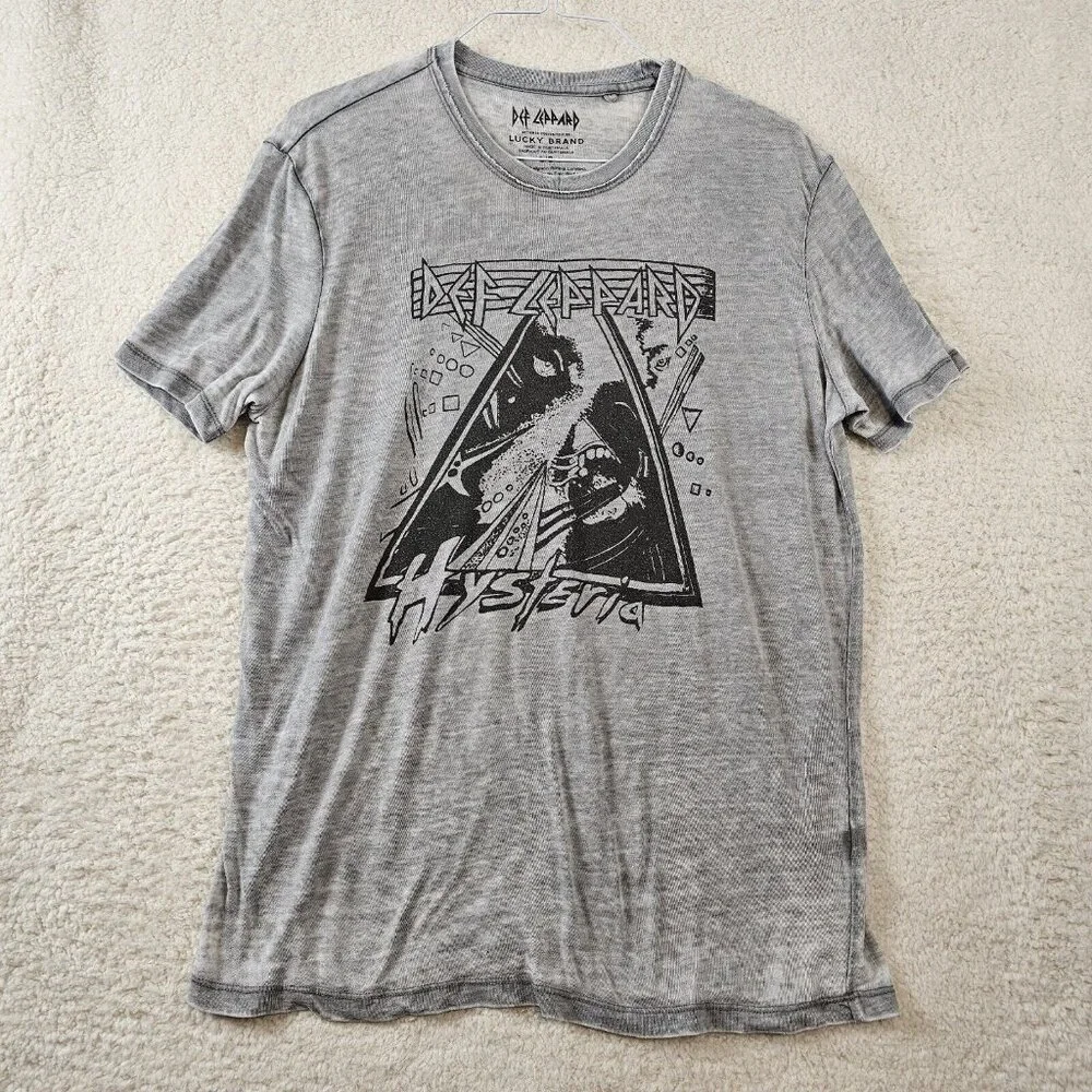 Def‎ Leppard Lucky Brand T Shirt Women's Large Hysteria Gray Band Tee 80s Edgy